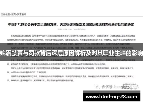 魏震禁赛与罚款背后深层原因解析及对其职业生涯的影响